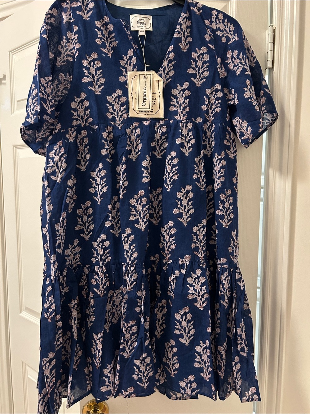 Love Tomás Navy Organic Cotton Dress with Light Pink Floral Print